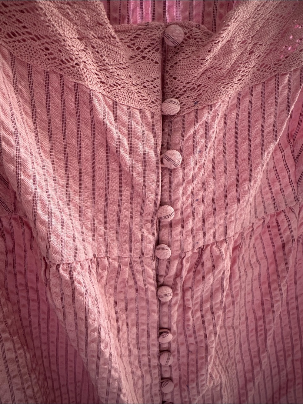 Free People Pink Striped Lace-Trim Peplum Tunic - Picture 3 of 6
